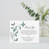 Carte Postale Funeral Thank You Butterfly Botanical Greenery (Debout devant)