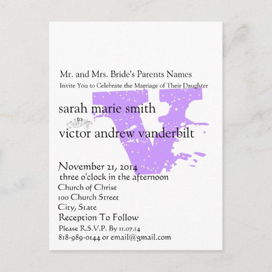 Carte Postale Funky Abstrait Monogramme violet Mariage (Devant)