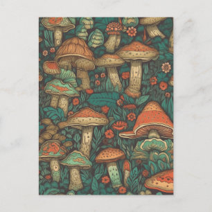 Carte Postale Funky AI généré Motif de champignons
