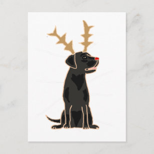 Carte Postale Funky Black Lab avec Reindeer Antlers Noël