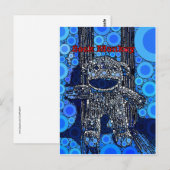 Carte Postale Funky Blue Sock Monkey Circles Bubbles Pop Art (Devant / Derrière)