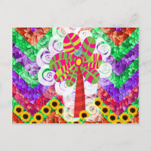 Carte Postale Funky Chevron Mosaic Arbre Tourne Tournesols Été