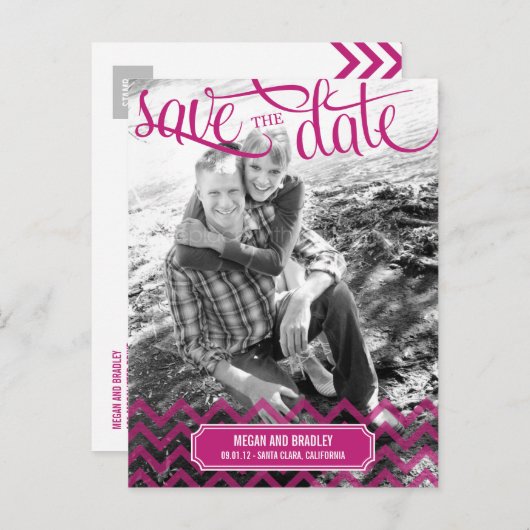 Carte postale Funky Couple Save The Date - Rose Cl (Devant / Derrière)