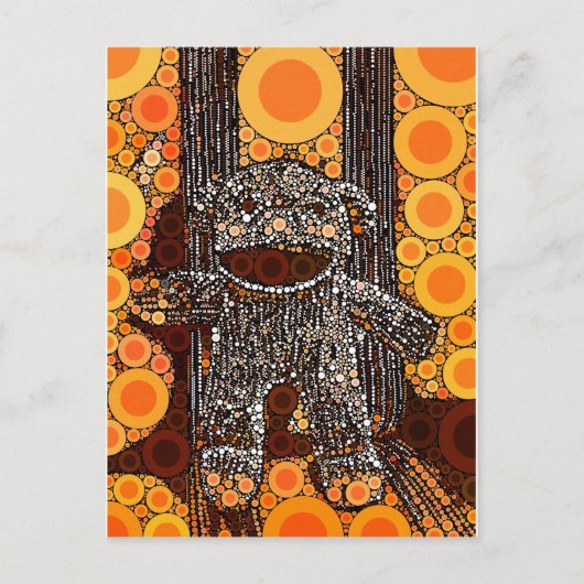 Carte Postale Funky Orange Sock Monkey Circles Bubbles Pop Art (Devant)