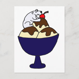 Carte Postale Funky Ours Polaire Manger Crème glacée Sundae