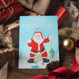 Carte Postale Funky Père Noël Pêche Sur Glace Avec Ours Polaire