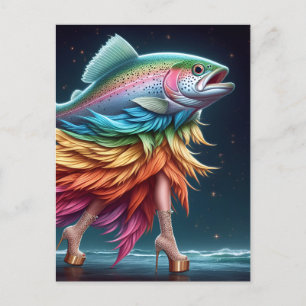 Carte Postale Funky Rainbow Trout Fish Fashion