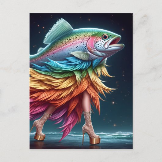 Carte Postale Funky Rainbow Trout Fish Fashion (Devant)
