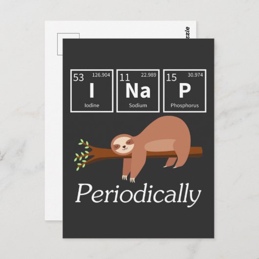Carte Postale Funky Science Pun Chimie Sloth Nap Lover (Devant / Derrière)