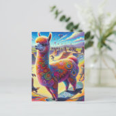 Carte Postale Funky Surreal Llama Skateboard (Debout devant)
