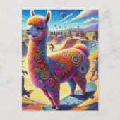 Carte Postale Funky Surreal Llama Skateboard (Devant)