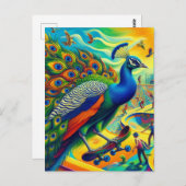 Carte Postale Funky Surreal Peacock Skateboard (Devant / Derrière)