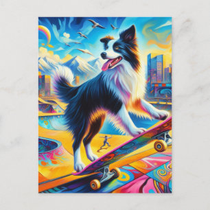 Carte Postale Funky Surreal Skateboard Bordure Collie