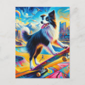 Carte Postale Funky Surreal Skateboard Bordure Collie (Devant)