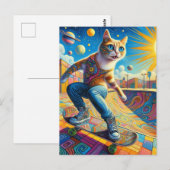 Carte Postale Funky Surreal Skateboard Kitty (Devant / Derrière)