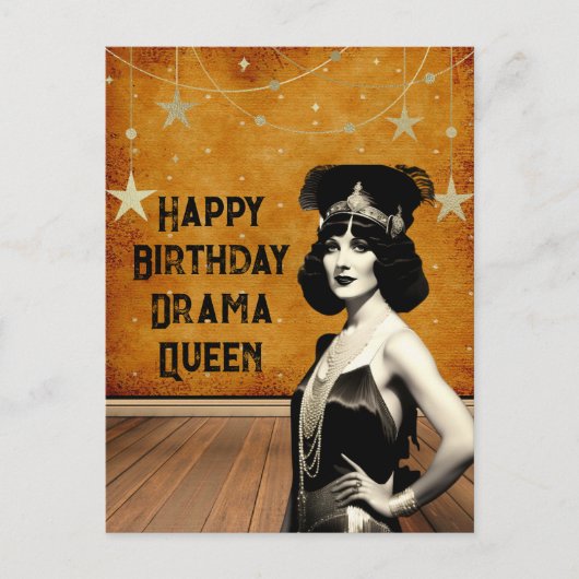 Carte Postale Funky Vintage Drama Queen Anniversaire (Devant)