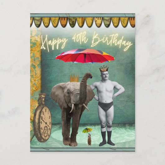 Carte Postale Funky Vintage Strongman 40e anniversaire (Devant)