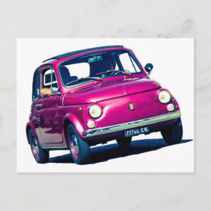 Carte Postale Funky Violet Fiat 500 Cinquecento en Italie