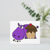 Carte Postale Funky Violet Hippo Manger Cupcake (Debout devant)