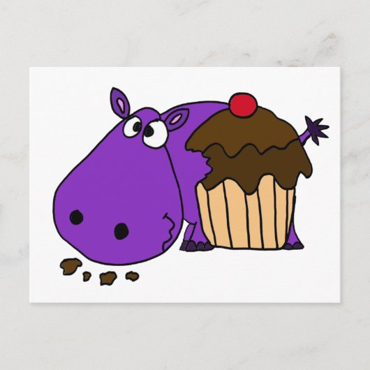 Carte Postale Funky Violet Hippo Manger Cupcake (Devant)