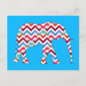 Carte Postale Funky Zigzag Chevron Elephant sur bleu Turquoise (Devant)