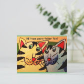 Carte Postale Funny 2 Chats :  "Bonjour ! 'J'espère que vous ête (Debout devant)