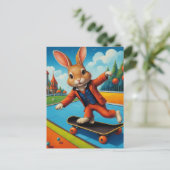 Carte Postale Funny Adorable Skateboard Brown Rabbit (Debout devant)