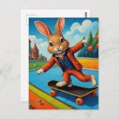 Carte Postale Funny Adorable Skateboard Brown Rabbit (Devant / Derrière)