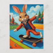Carte Postale Funny Adorable Skateboard Brown Rabbit (Devant)