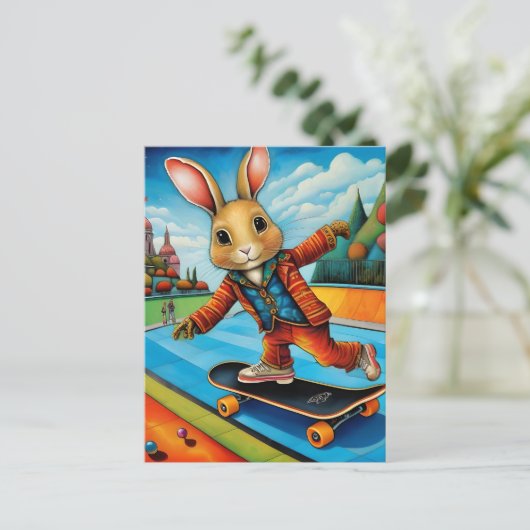 Carte Postale Funny Adorable Skateboard Brown Rabbit (Debout devant)