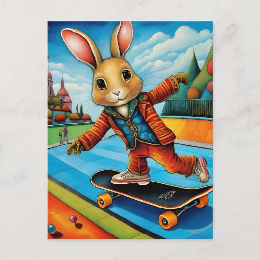 Carte Postale Funny Adorable Skateboard Brown Rabbit (Devant)