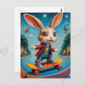 Carte Postale Funny Adorable Skateboard Rabbit (Devant / Derrière)