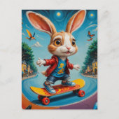 Carte Postale Funny Adorable Skateboard Rabbit (Devant)