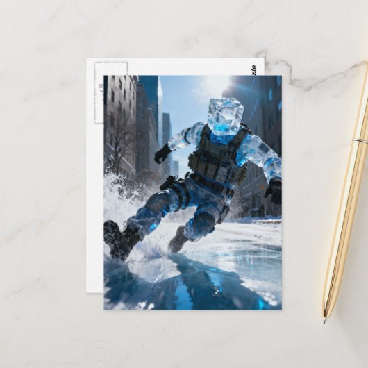 Carte Postale Funny anthromorphic icecube falling on ice (Devant/Arrière en situation)