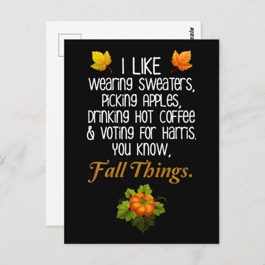 Carte Postale Funny Automne 2024 Novembre Élection Pro-Harris (Devant / Derrière)