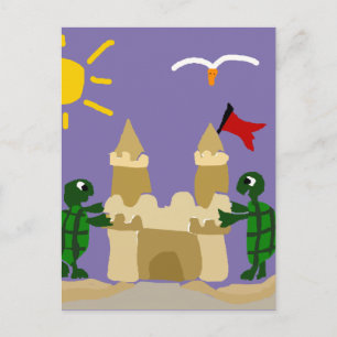 Carte Postale Funny Baby Turtles Bâtir Sand Castle