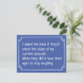 Carte Postale Funny Bank Compte courant plaisanter (Debout devant)