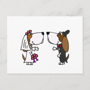 Carte Postale Funny Basset Hound Bride et Groom Mariage Art