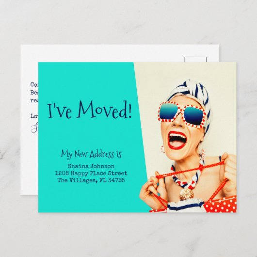 Carte Postale Funny Beach Lady I've Moved (Devant / Derrière)