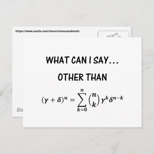 Carte Postale Funny Binomial Theorem STEM Math Science Humour (Devant / Derrière)