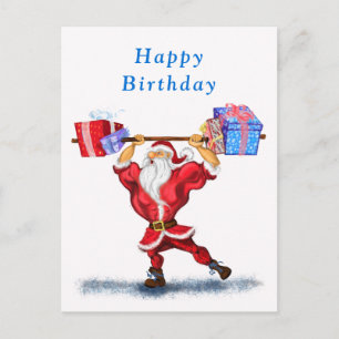 Carte Postale Funny Birthday Card Bodybuilder Père Noël avec cad