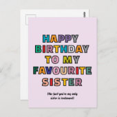 Carte Postale Funny Birthday Card for Sister to my favourite sst (Devant / Derrière)