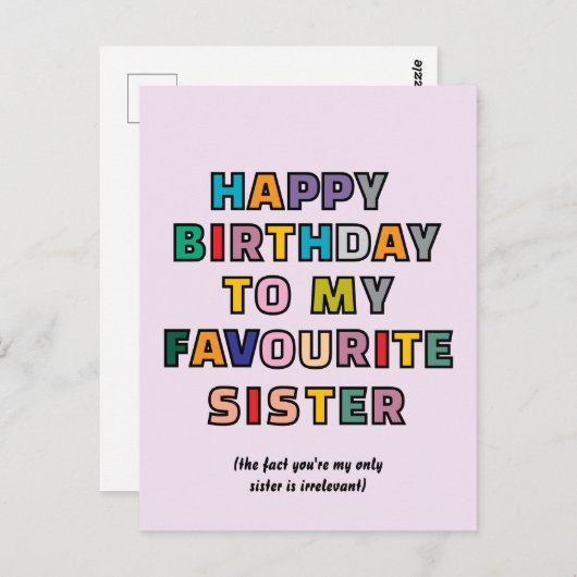 Carte Postale Funny Birthday Card for Sister to my favourite sst (Devant / Derrière)