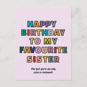 Carte Postale Funny Birthday Card for Sister to my favourite sst (Devant)