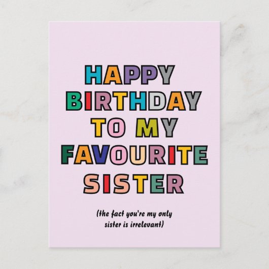 Carte Postale Funny Birthday Card for Sister to my favourite sst (Devant)