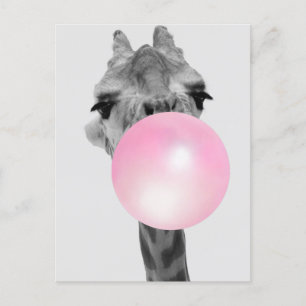 Carte Postale Funny Black and White Giraffe avec Bubble Gum
