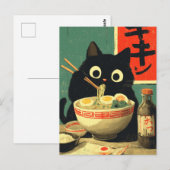 Carte Postale Funny Black Cat Eating Ramen (Devant / Derrière)