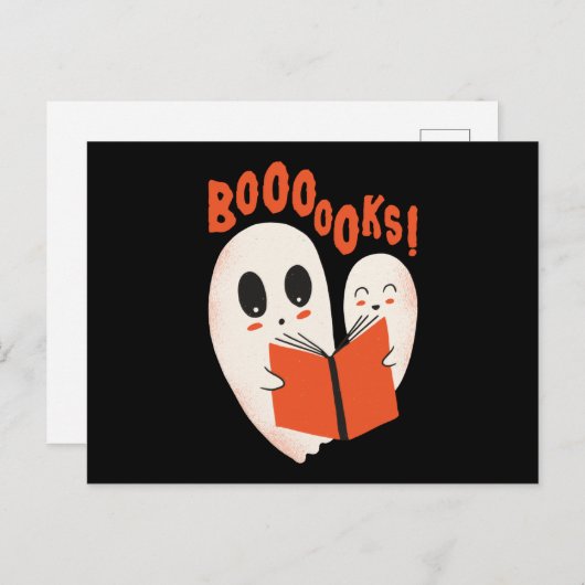 Carte Postale Funny Bookworm Ghost Halloween Costume Booooks (Devant / Derrière)