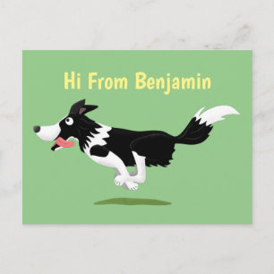 Carte Postale Funny Border Collie chien en course dessin animé