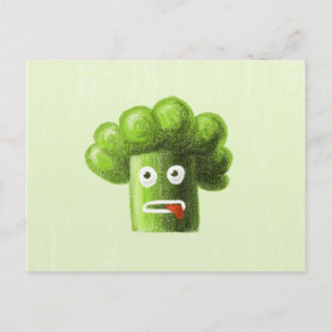 Carte Postale Funny Broccoli Vegan végétarien Green Cartoon Food